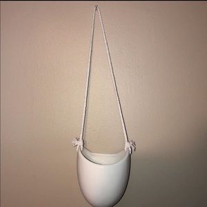 White boho hanging flower pot